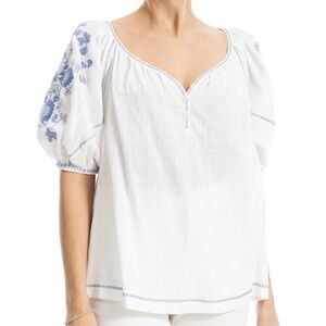 Max Studio Embroidered Puff Sleeve Blouse